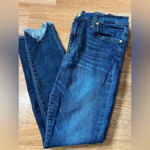 7 For All Mankind Dark Blue Skinny Jeans with Frayed Hem